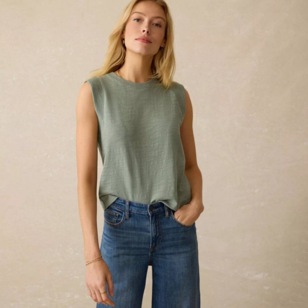 Faherty Women's Sunwashed Slub Muscle Tank in Sage Creek size L NWT